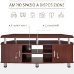 Mobile Porta TV Classico da Soggiorno con 2 ripiani e 2 Armadietti, in MDF e Acciaio Inox, Marrone, 120x39,5x52cm - immagine 4