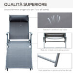 Lettino Sedia a Sdraio da Giardino Pieghevole con Cuscino, Schienale con 7 Reclinazioni, 137x63,5x1,5cm, Grigio - immagine 7