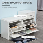 Scarpiera Moderna con Panca Imbottita per 12 Paia di Scarpe, Mobile da Ingresso con Scarpiera, Legno, Elegante, Capiente, 94,5x57x30 cm, Bianco - immagine 4