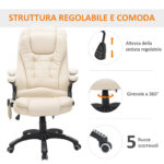Poltrona Massaggiante da Ufficio ad Altezza Regolabile con 6 Punti Massaggianti, in PU, 62x68x111-121 cm, Beige - immagine 5