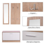 Mobile per Ingresso in Legno Set 3 Pezzi con Scarpiera, Appendiabiti e Specchio, 80x27x46,5cm - Color Legno - immagine 6