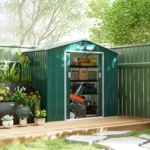 Casetta da Giardino Porta Utensili in Lamiera con Porte Scorrevoli, 213x130x185cm, Verde - immagine 4