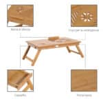 Tavolino da Letto per PC Portatile con Sistema di Raffreddamento in Bambù, 55x35x22-32,5cm - immagine 6