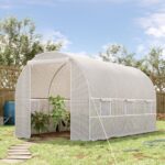 Serra da Giardino a Tunnel 4x2x2m con Struttura in Acciaio e Telo in Polietilene Bianco - immagine 2