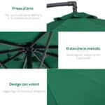 Ombrellone da Giardino 3x2,5 m, Inclinabile con Base a Croce e Manovella, in Acciaio e Poliestere - immagine 6