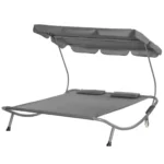 Lettino Matrimoniale 2 Posti Parasole Regolabile da Esterno e Giardino 2x175x134cm Grigio - immagine 4