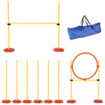 Set Agility Dog 3 Esercizi: Slalom, Ostacoli, Anello, per Addestramento Cani, Portatile, 2,5 kg, Giallo e Rosso