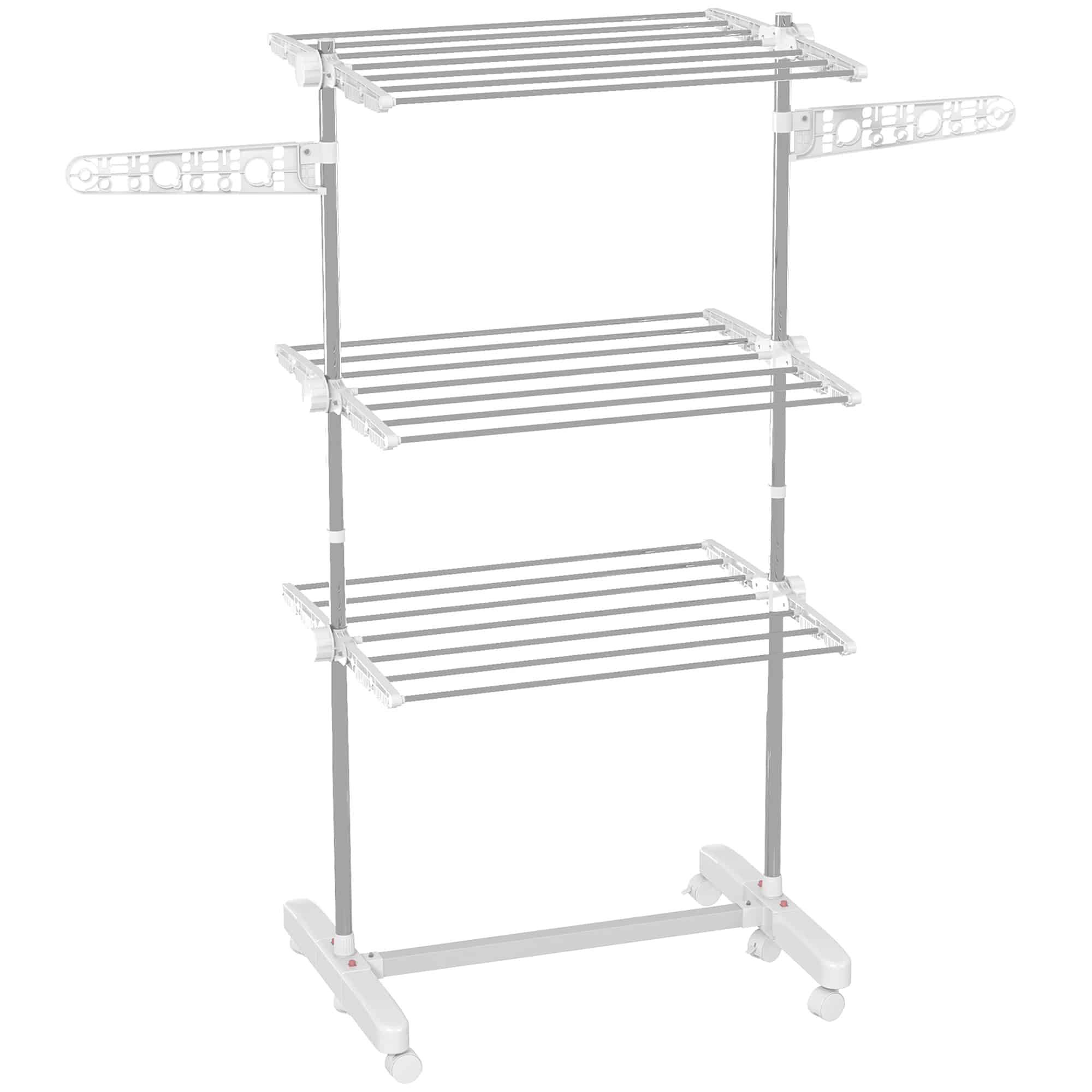 Cmhdcd19b181f73b0.jpg Stendino Verticale Pieghevole in Acciaio e Plastica con 6 Ruote e 3 Ripiani Regolabili, 142x55x172 cm - immagine 1