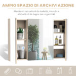 Specchio Bagno Contenitore con 3 Ante a Specchio Soft Close, Specchiera Bagno con Ripiani Regolabili in Legno e Vetro, 90x13,5x60 cm, Color Legno - immagine 4