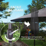 Ombrellone Doppio da Giardino 4,6x2,7 m a 12 Stecche con Prese d'Aria e Manovella, Ombrellone per Esterni in Acciaio e Poliestere, Anti UV, Grigio - immagine 5
