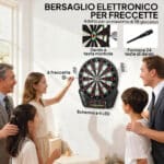 Bersaglio Freccette con 6 Freccette, Alimentatore, 4 Display LED e 27 Giochi, in ABS e PP, 44x51,5x3,2 cm, Nero - immagine 4