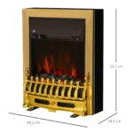 Camino Elettrico da Terra 10/20 W Effetto Fiamma LED, Caminetto Elettrico con Protezione da Surriscaldamento e Ribaltamento, Riscaldamento Regolabile, Oro - immagine 5