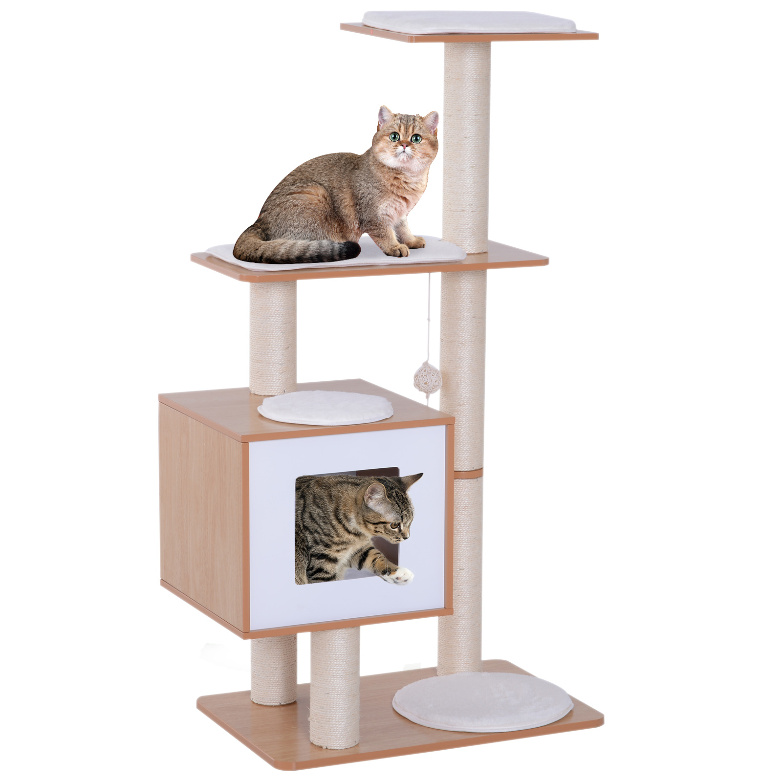 FOb4cb19494e71435.jpg Tiragraffi Gatto Altezza 120cm con Cuccia Piattaforme e Giochi Sisal, MDF 71,5x49,5x120cm legno, bianco - immagine 1