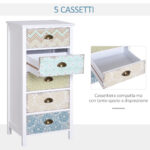 Cassettiera Mobiletto Vintage con 5 Cassetti Stile Shabby Bagno, Ingresso, Camera 46 × 34 × 97,5cm Bianco - immagine 4