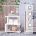 Tavolino da Caffè di Design, Tavolino da Salotto Bianco, 2 Ripiani Aperti, Design Moderno, Tavolino da Salotto e Soggiorno, Legno, 40x40x43cm, Bianco - immagine 5