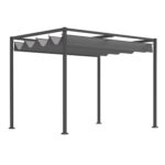 Gazebo Pergola da Giardino 3x2m con Telo Scorrevole in Metallo e Poliestere, Grigio e Nero
