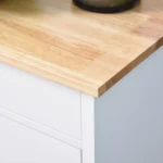 Carrello da Cucina Salvaspazio in MDF con Piano di Lavoro in Legno di Gomma, Cassetto, Armadietto, 3 Mensole, Ripiani Regolabili, Porta Strofinacci e Ruote Girevole, 66x39,5x86,5cm, Bianco - immagine 6