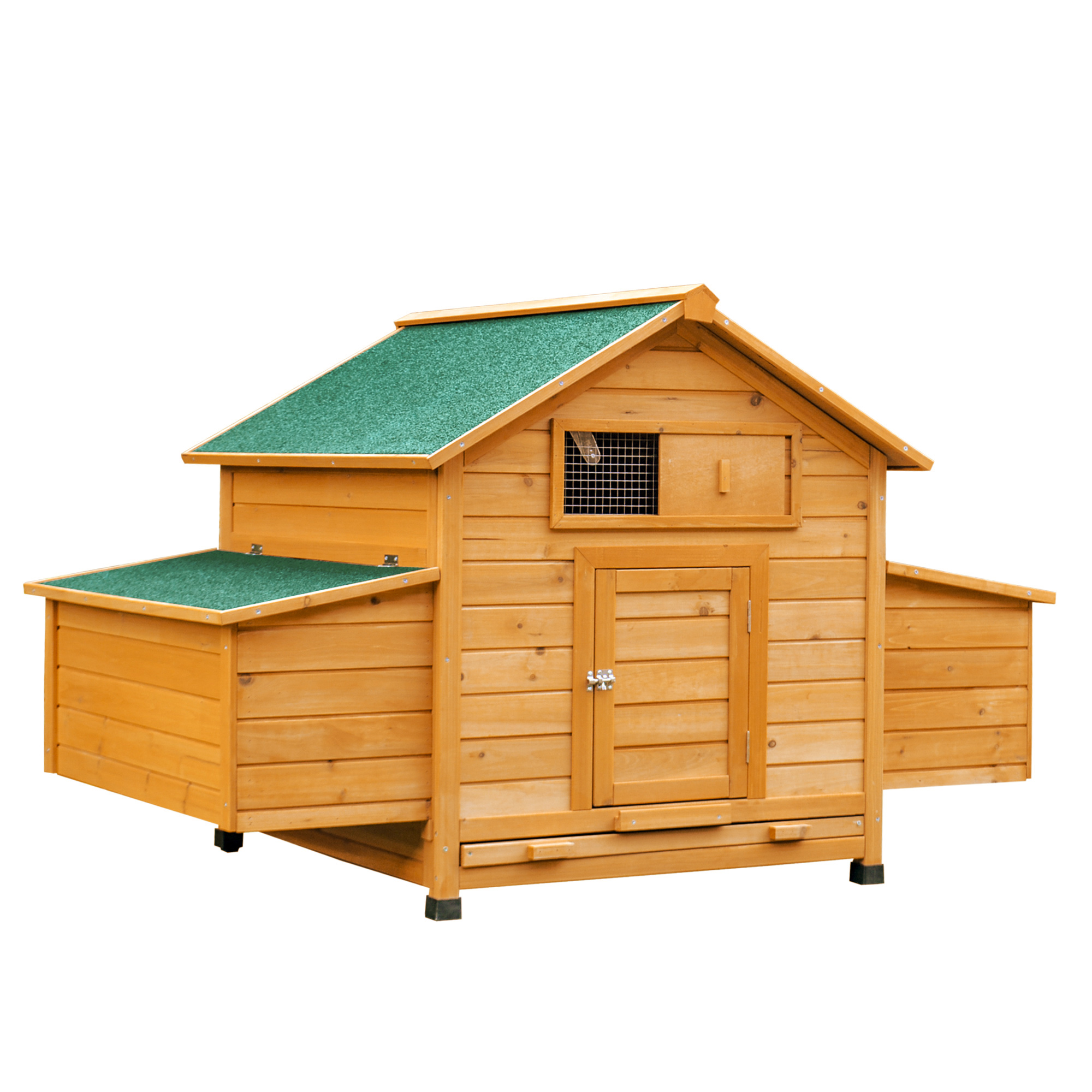 Hihcbb199f115d8b8.jpg Pollaio Gabbia Ovaiole per Galline da Giardino con 2 Cassetti, Nido e Tetto da Esterno Impermeabile in Legno, 150x1x96,5 cm - immagine 1