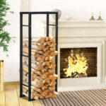 Porta legna per Camino in metallo, Scaffale per legna da ardere, per interno e esterno, 60 × 25 × 150cm, Nero| Aosom Italy - immagine 2