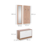 Mobile per Ingresso in Legno Set 3 Pezzi con Scarpiera, Appendiabiti e Specchio, 80x27x46,5cm - Color Legno - immagine 3