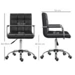 Sedia da Ufficio Ergonomica in pelle PU Nero, Sedia da Studio con 5 Ruote Girevoli, Imbottitura e Altezza Regolabile, 52,5x54x84-99cm - immagine 3