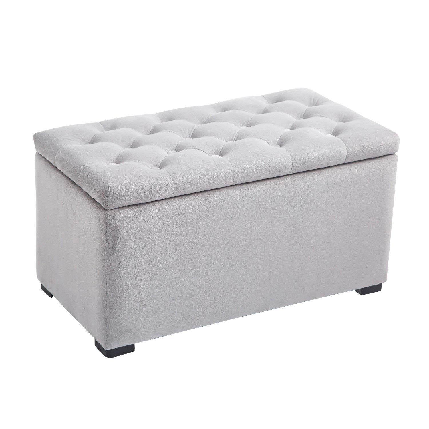 JfBae9194950c50a5.jpg Panca Portaoggetti Set di 3 Pezzi con 2 Sgabelli Pouf in Velluto, Grigio Perla - immagine 1