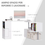 Scrivania Moderna, Angolare e Girevole con Libreria, Tavolo da Pranzo in Truciolato Bianco, 140x120x78 cm - immagine 6