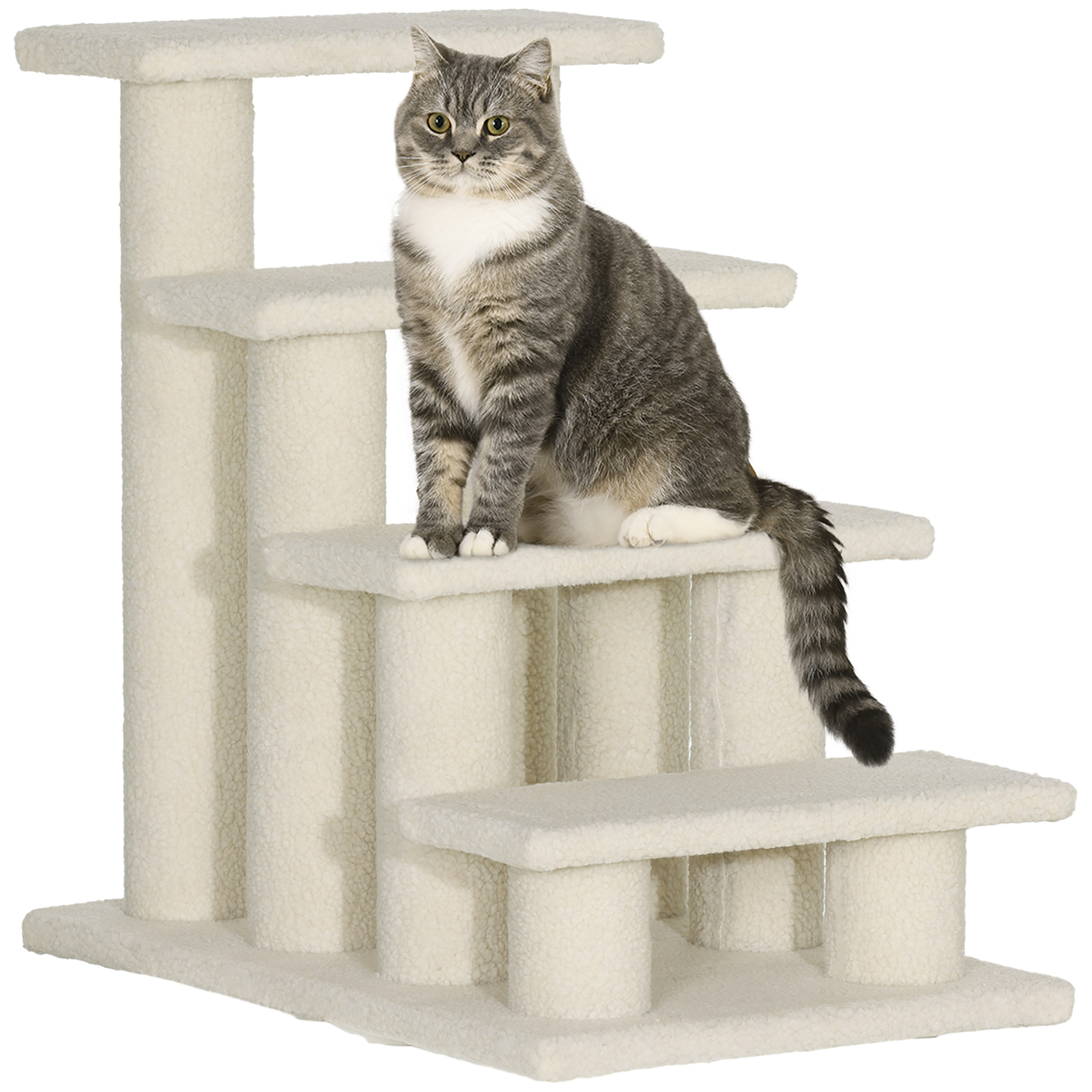 KCf0821948c1912ea.jpg Scaletta per Cani e Gatti a 4 Gradini con Rivestimento in Peluche, Scala per Gatto e Animali Domestici Antiscivolo, Scalini per Cuccioli per Letto e Divano, 61x41x60cm Crema - immagine 1