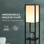 Lampada da Terra Moderna, Lampadina Illuminazione Interna Salvaspazio con Ripiani da Soggiorno Cotone, MDF 26 x 26 x 160 cm Nero e Bianco - immagine 8