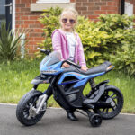 Moto Elettrica per Bambini da 6V con Rotelle e Fari, in PP e Metallo, 105x52,3x62,3 cm, Azzurro e Nero - immagine 2