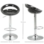 Set 2 Sgabelli da Bar Alti, Sgabelli Cucina Girevoli a 360°, con Schienale e Poggiapiedi, Altezza Regolabile, Base in Acciaio, per Sala da Pranzo e Cucina, 46x41x76-96cm, Nero - immagine 7
