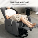 Poltrona Alzapersona Elettrica Reclinabile con Telecomando e Tasca in Tessuto, Grigio Carbone - immagine 4