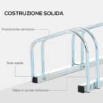 Rastrelliera Portabiciclette Parcheggio per 4 Biciclette in Acciaio, 110x33x27 cm, Argento - immagine 8