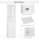 Mobiletto del Bagno a Torre 3 Ripiani Regolabili su 3 Livelli e 1 Ampio Armadietto Inferiore Manopole sull'Anta MDF Bianco 40x23x160cm - immagine 6