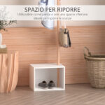 Panca con Appendiabiti da Ingresso, Attaccapanni da Terra in Bambù, Panca da Ingresso Bianca, Design, anche per Camera da Letto, 40x30x180cm, Bianco Legno - immagine 5