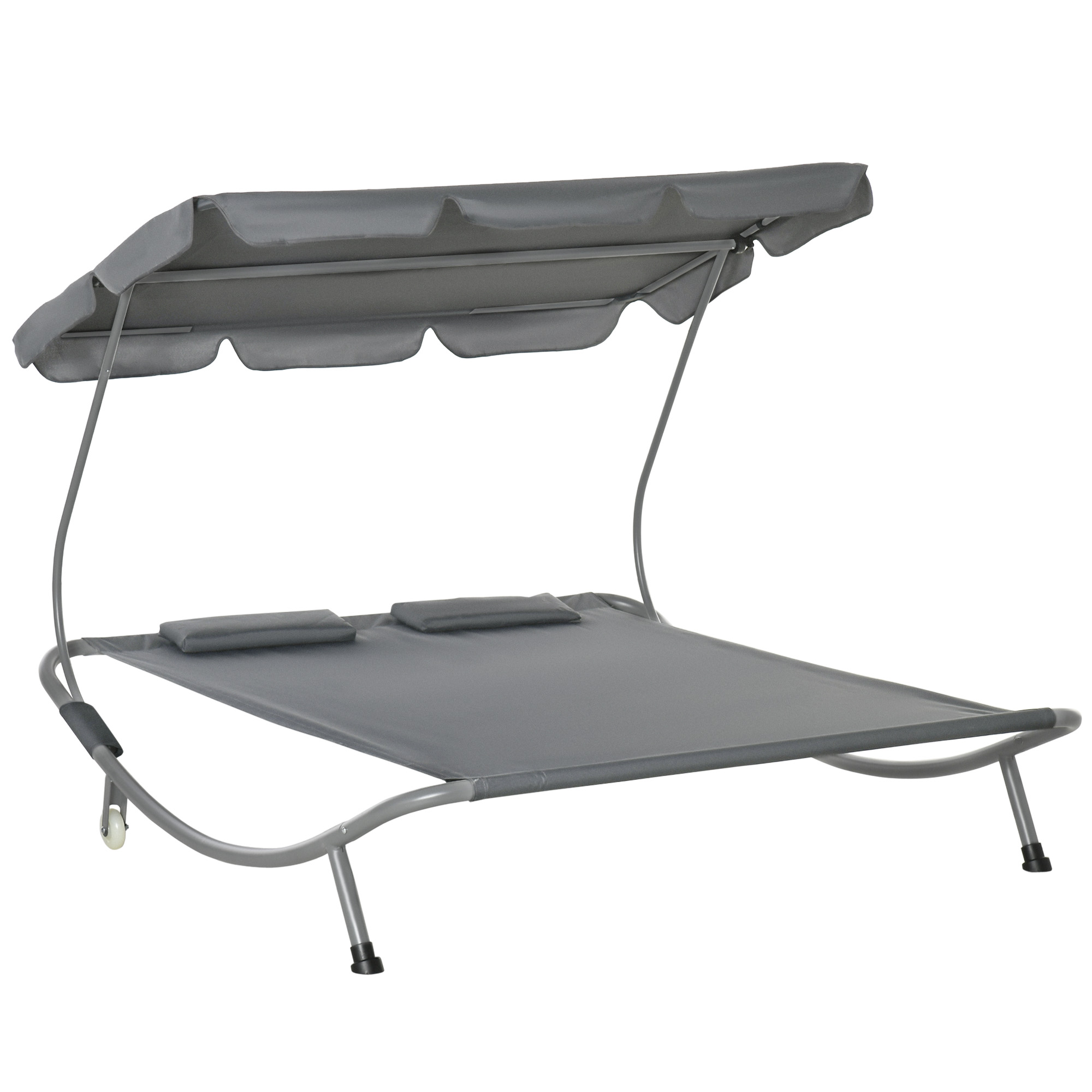 PfBeb81971f75f7a9.jpg Lettino Matrimoniale 2 Posti Parasole Regolabile da Esterno e Giardino 2x175x134cm Grigio - immagine 1