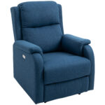 Poltrona Reclinabile con Poggiapiedi, in Tessuto Effetto Lino, Legno e Metallo, 77x91x106 cm, Blu