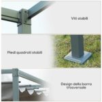 Gazebo Pergola da Giardino 3x2m con Telo Scorrevole in Metallo e Poliestere, Grigio e Nero - immagine 6