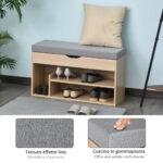 Scarpiera 2 in 1, Panca in Legno con Seduta Imbottita e Scomparto Nascosto, per Entrata/Ingresso, 80 x 30 x 48cm - immagine 5