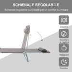 Lettino Prendisole Pieghevole con Schienale Reclinabile e Cuscino, 182x56x24,5 cm, Marrone e Argento - immagine 4