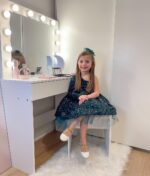 Postazione Trucco, Toeletta Trucco con Specchio, 12 Luci LED, Sgabello Imbottito e Ampio Cassetto in Legno, 80x40x140 cm, Bianco - immagine 9