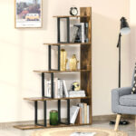 Libreria Antiribaltamento Stile Industriale, Scaffale Vintage con 5 Ripiani in Truciolato, 102x30x160cm - immagine 7