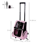 Trasportino Zaino 2 in 1 per Cani e Gatti con Tasche Laterali, Maniglia Telescopica e Ruote, 42x25x55cm, Rosa - immagine 3