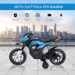 Moto Elettrica per Bambini da 6V con Rotelle e Fari, in PP e Metallo, 105x52,3x62,3 cm, Azzurro e Nero - immagine 4