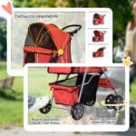 Passeggino per Cani Pieghevole in Tessuto con Cestino e Portabicchieri, 75x45x97cm - Rosso - immagine 6