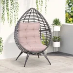 Poltrona da Esterno in Rattan a Goccia Stile Boho con Cuscino, 101x89x156cm Grigio e Beige - immagine 7