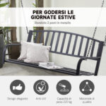 Dondolo Sospeso da Giardino con 2 Posti, Romantica Panchina in Metallo Nero per Esterni, 127 x 60 x 47cm - immagine 4
