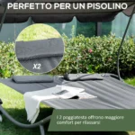 Lettino Matrimoniale 2 Posti Parasole Regolabile da Esterno e Giardino 2x175x134cm Grigio - immagine 8