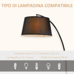 Lampada da Terra ad Arco con Paralume in Tessuto e Interruttore a Pedale, Ø47x105x190cm, Nera - immagine 6