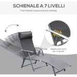 Lettino Sedia a Sdraio da Giardino Pieghevole con Cuscino, Schienale con 7 Reclinazioni, 137x63,5x1,5cm, Grigio - immagine 4